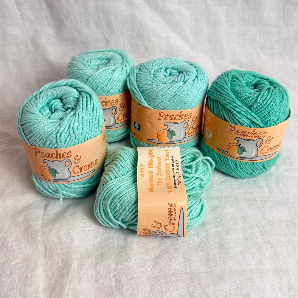 Peaches & Creme Yarn Lot 5 Skeins Baby & Light Green 100% Cotton Worsted Destash